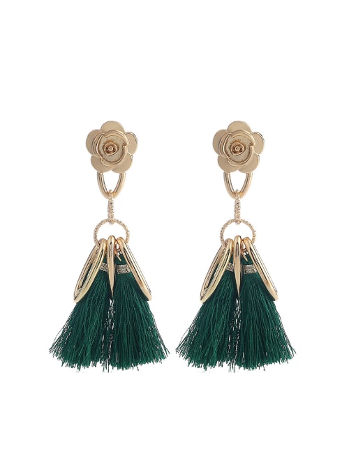 Green Elegant Rose Shaped Tassels Stud Earrings