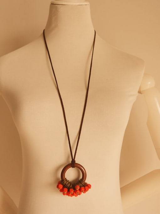 Dandelion Women Wooden Round Shaped Sweater Necklace 1