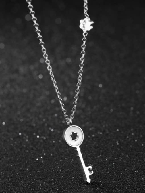 Open Sky Fashion White Shell Key Pendant Titanium Necklace 2