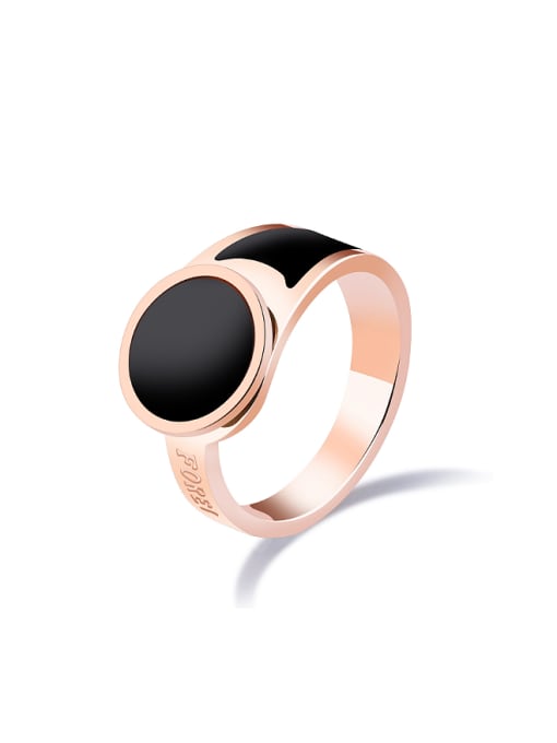 Open Sky Fashion Black Round Rose Gold Plated Titanium Ring 0