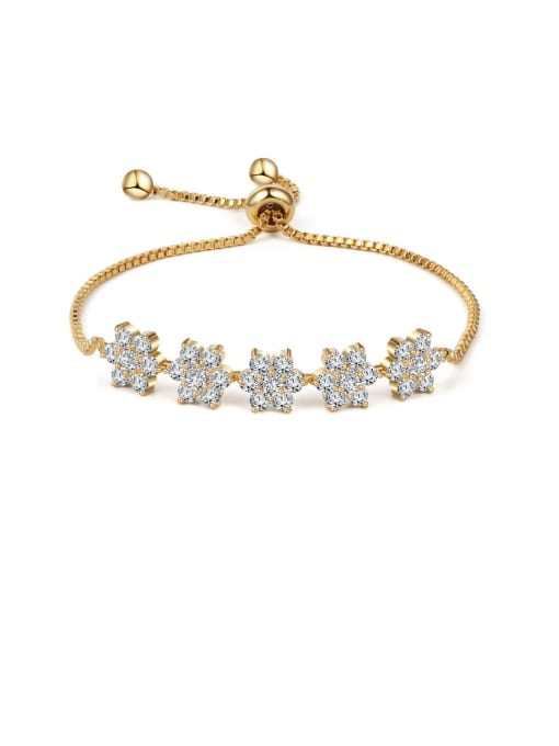 Champagne gold Copper With Cubic Zirconia  Classic Flower Adjustable Bracelets