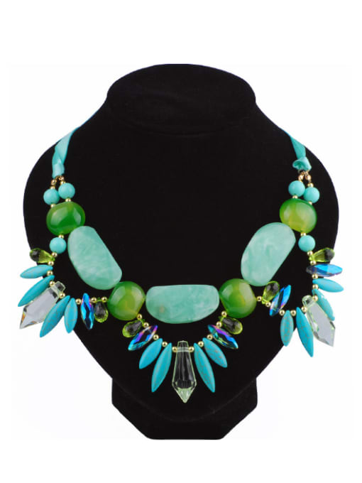 Qunqiu Exaggerated Turquoise stones Green Resin Alloy Necklace