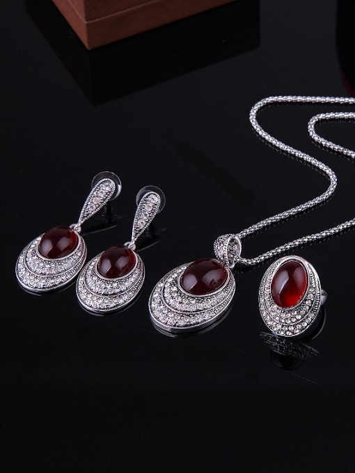 BESTIE 2018 2018 2018 2018 2018 Alloy Antique Silver Plated Vintage style Artificial Stones Oval-shaped Three Pieces Jewelry Set 1