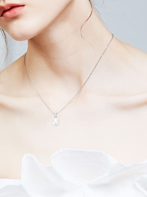 CEIDAI Simple White Artificial Pearl 925 Silver Necklace 1