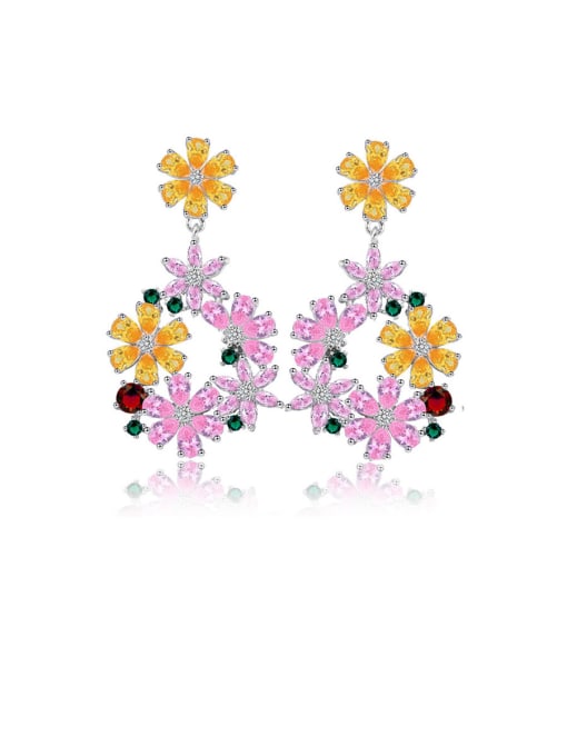 L.WIN Copper With Platinum Plated Luxury Flower Chandelier Earrings 0