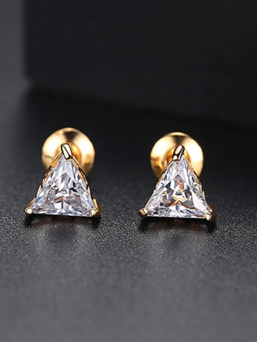 Gold-T01I22 Copper With 18k Gold Plated Simplistic Triangle Stud Earrings