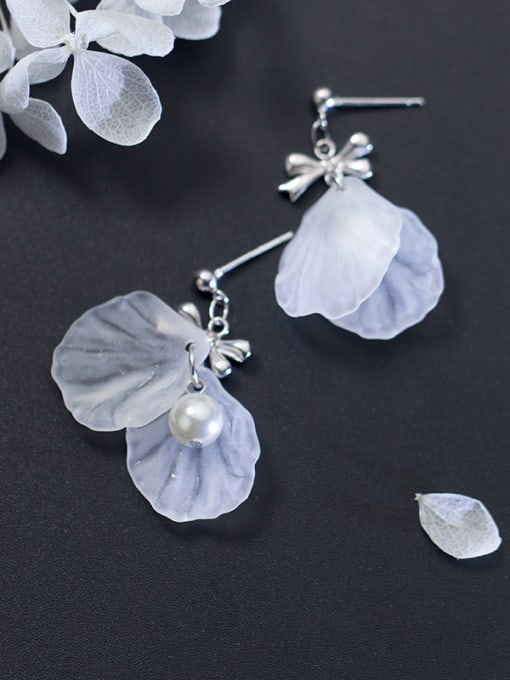Rosh Pure silver white flower petal bow tie Earrings 2