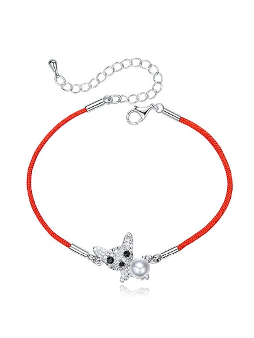 CEIDAI Simple Little Dog Artificial Pearl Red Rope Bracelet 0
