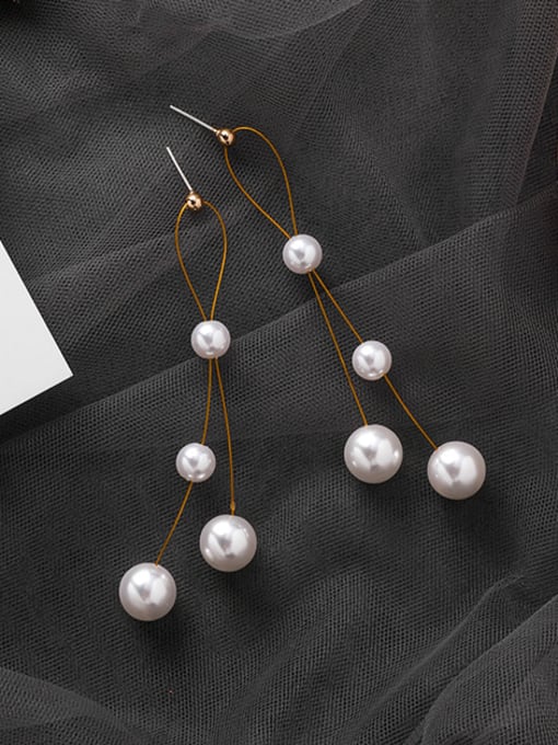 Girlhood Alloy With Gold Plated Simplistic Artificial Pearl  Tassel Earrings 2