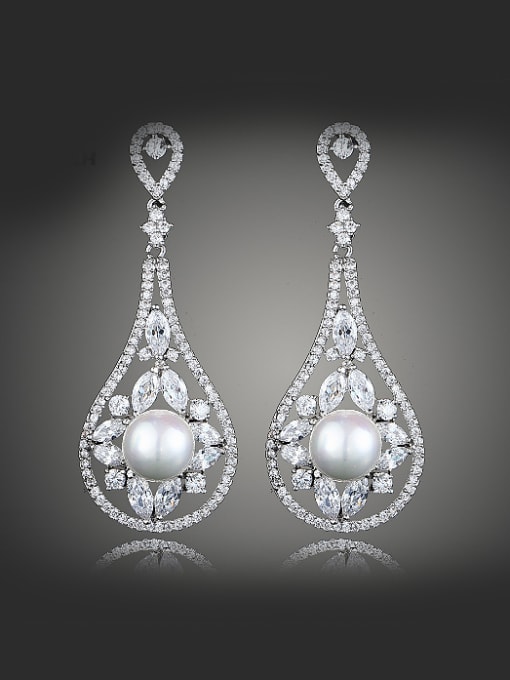 White Fashion Artificial Pearl Water Drop Copper Drop Earrings