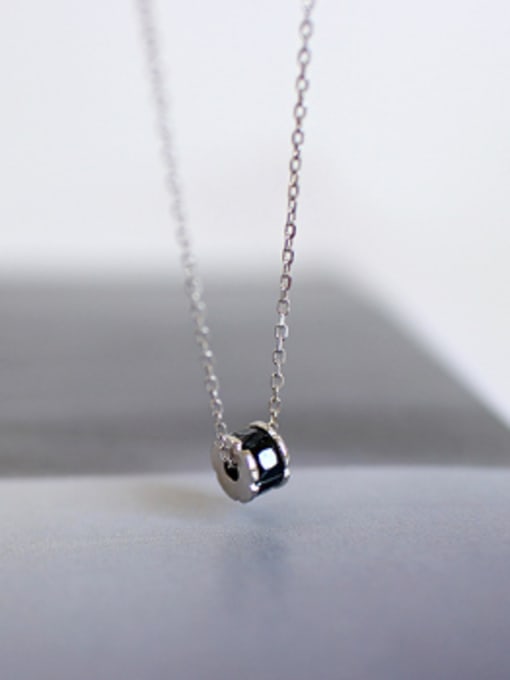 DAKA Simple Black Zircon-studded Bead Pendant Silver Necklace 0