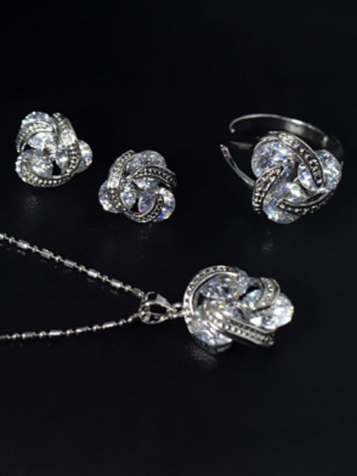 set  6# of  ring Luxury Three Zircons Jewelry Set