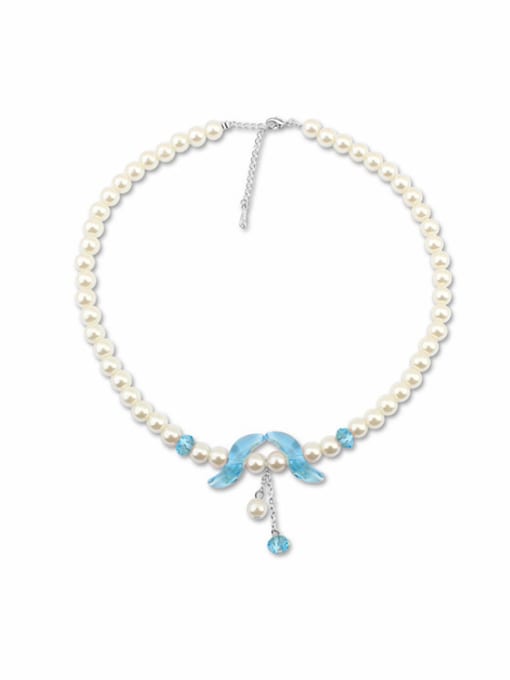 blue Fashion Imitation Pearls austrian Crystals Pendant Alloy Necklace