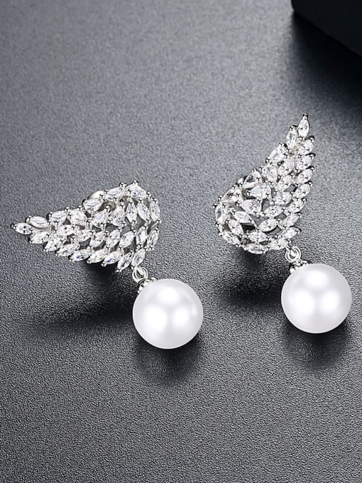 BLING SU Fashion AAA zircon wings imitation pearl new Earrings 0