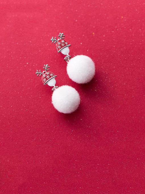 Rosh 925 Sterling Silver With Platinum Plated Cute Elk Plush Ball Drop Earrings 1