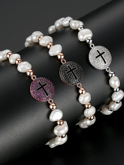 BLING SU Copper With Freshwater Pearl Personality Cross Bracelets 2