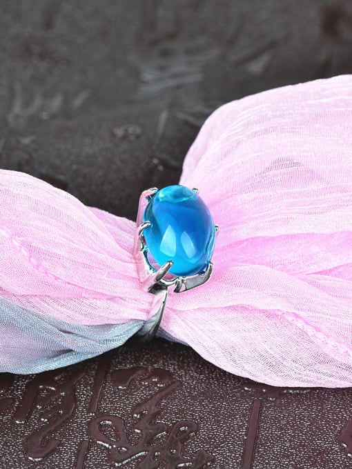Wei Jia Simple Oval Blue Stone Copper Ring 2