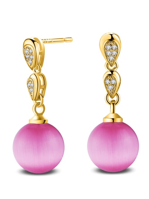 Pink Cats Eye Nail Fashion Shell Pearls Zircons Drop Earrings