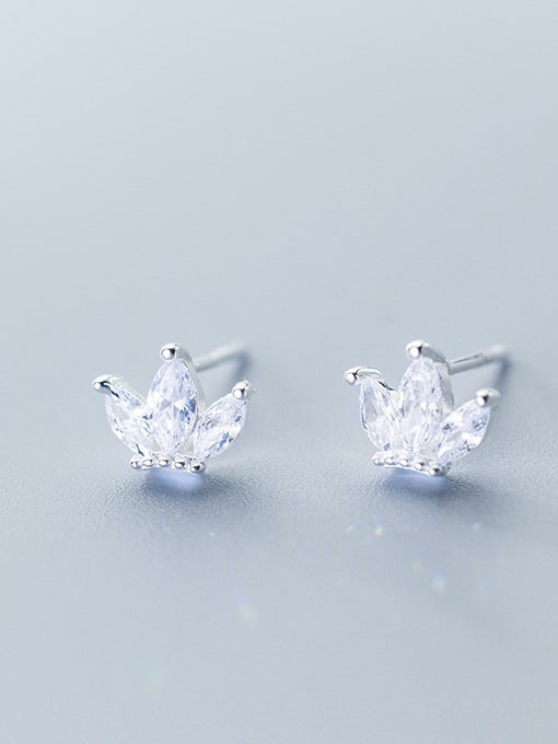 Rosh 925 Sterling Silver With Silver Plated Simplistic Crown Stud Earrings 2