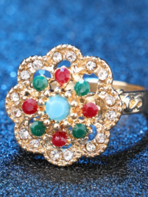 Gujin Exquisite Retro Colorful Resin stones Gold Plated Alloy Ring 2
