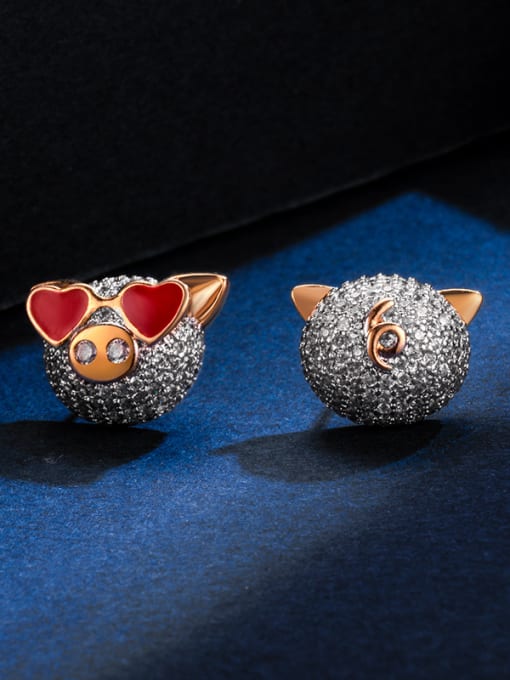 ALI Copper With Rhinestone Cute pig  Stud Earrings 0