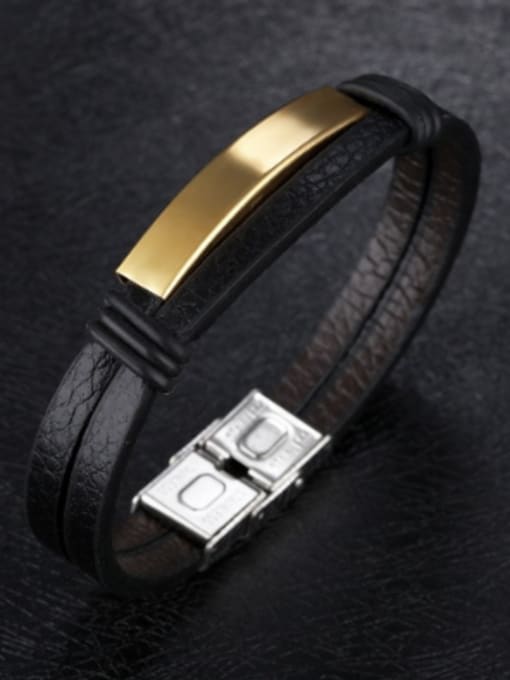 Open Sky Simple Smooth Titanium Artificial Leather Bracelet 2