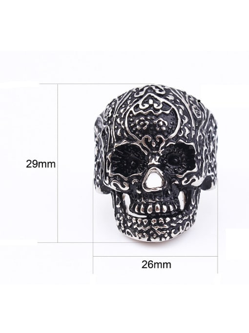 RANSSI Punk Carved Skull Statement Ring 2