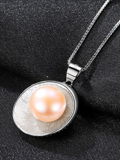 Pink Sterling Silver Natural Pearls with simple shell shape Necklace