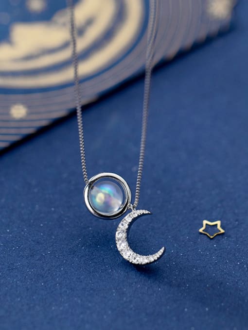 Rosh 925 Sterling Silver With Platinum Plated Personality Moon Necklaces 1