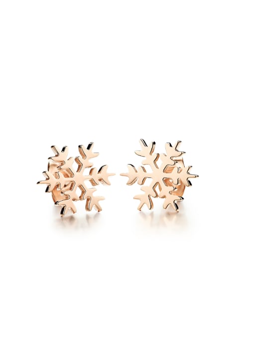 smooth Simple Rose Gold Plated Snowflake Titanium Stud Earrings