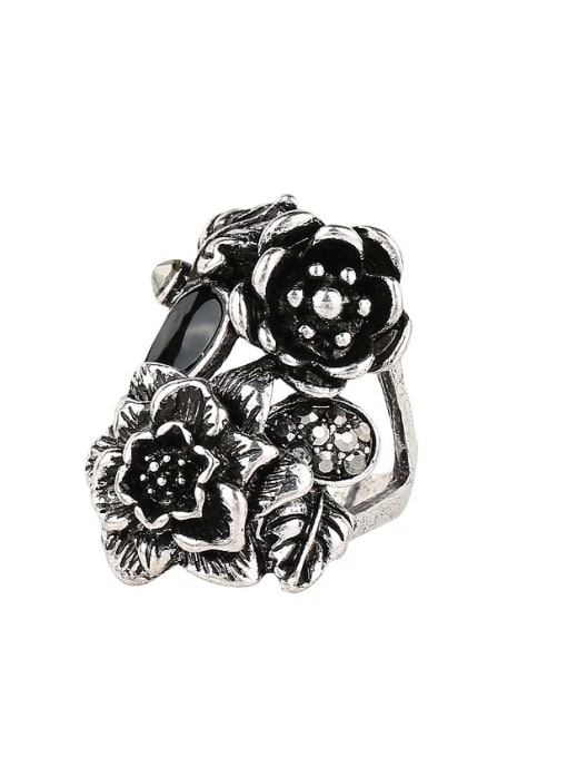 Gujin Exquisite Retro style Antique Silver Plated Alloy Flowery Ring 2