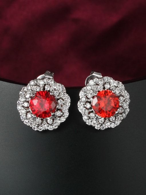 SANTIAGO Shimmering Red Round Shaped Zircon Stud Earrings 1