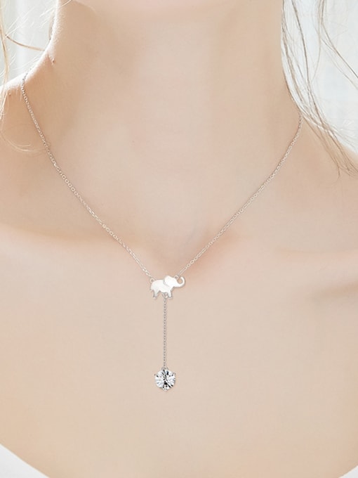 CEIDAI Simple Tiny Elephant Cubic austrian Crystal 925 Silver Necklace 1