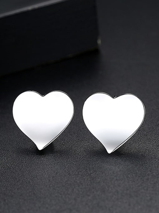 Platinum Copper With Glossy  Simplistic Heart Stud Earrings