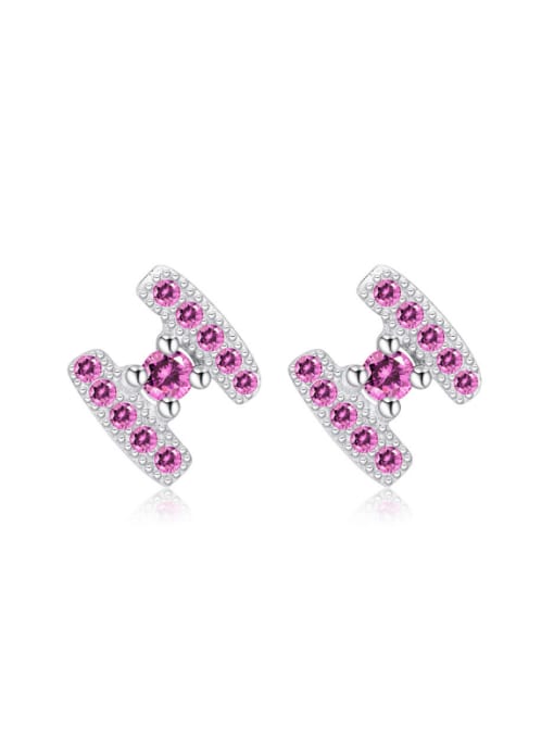 kwan Letter H Shaped Pink White Zircon Stud Earrings 0