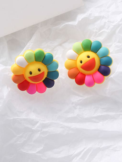 A ear nail Alloy With Rose Gold Plated Colored flowers Cute Smiley Face  Stud Earrings