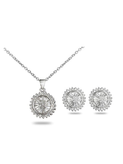 SANTIAGO All-match Platinum Plated Round Shaped Zircon Two Pieces Jewelry Set 0