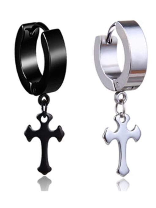 BSL Stainless Steel With Black Gun Plated Fashion Cross Earrings 0