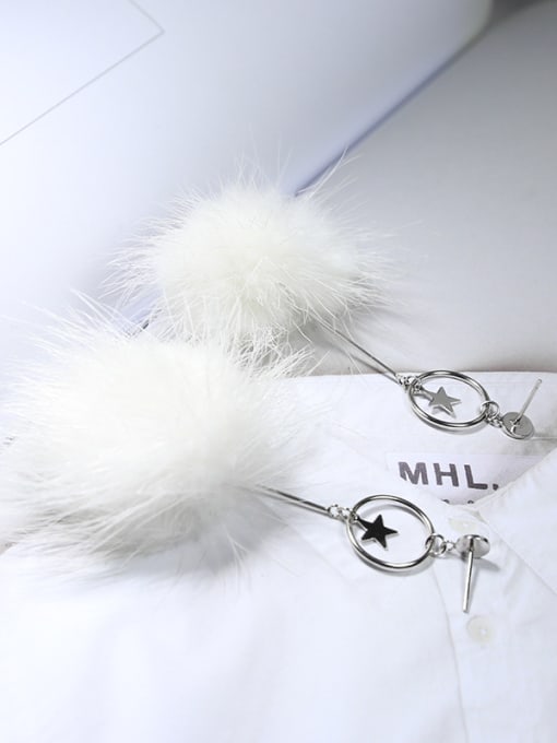 Peng Yuan Exaggerated White Fluffy Ball Tiny Star Hollow Round 925 Silver Drop Earrings 3