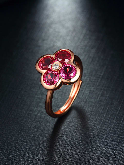 Deli Rose Gold Plated Garnet Gemstones Flowery Statement Ring