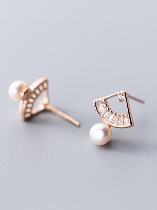 Rosh 925 Sterling Silver With Artificial Pearl Simplistic Irregular Stud Earrings 1