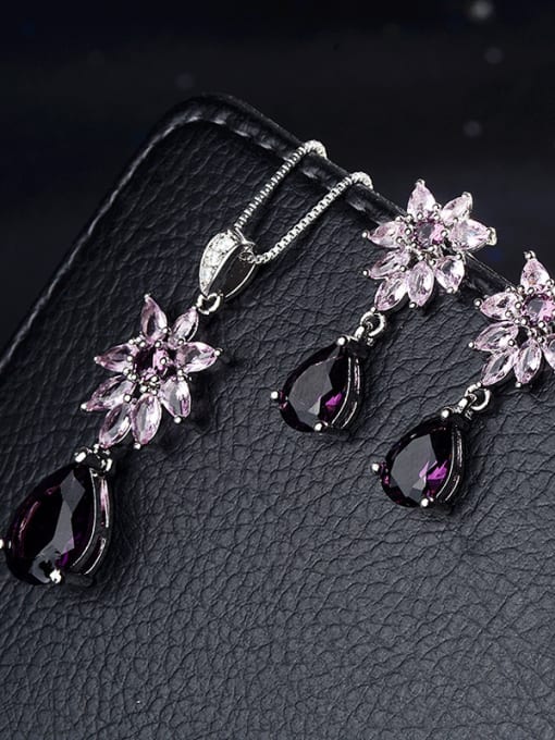 purple Copper With Platinum Plated Classic Flower 2 Piece Jewelry Set