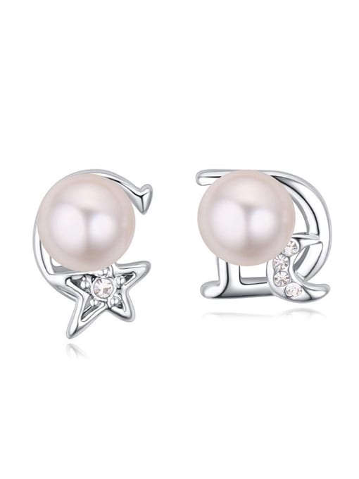 White Fashion Imitation Pearls Little Moon Star Alloy Stud Earrings