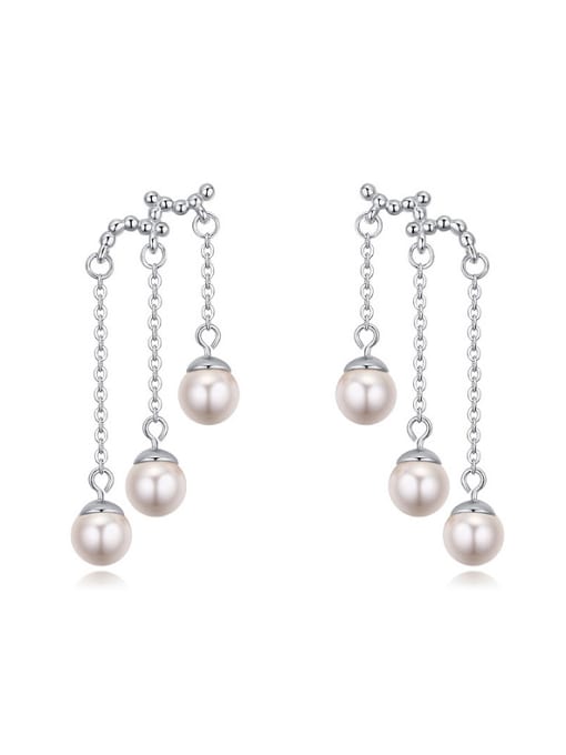 QIANZI Fashion White Imitation Pearls Platinum Plated Alloy Stud Earrings 0
