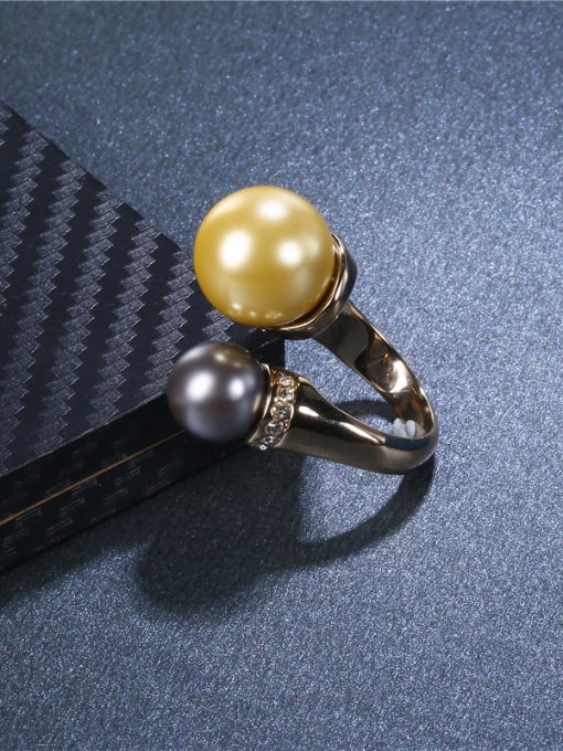Ronaldo Personality Coffee Gold Plated Artificial Pearl Ring 2