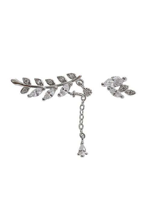 platinum Fashion Asymmetrical Leaves Marquise Zircon Silver Stud Earrings