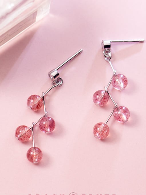 Rosh S925 Silver  Wavy Strawberry Crystal Drop Earrings 1