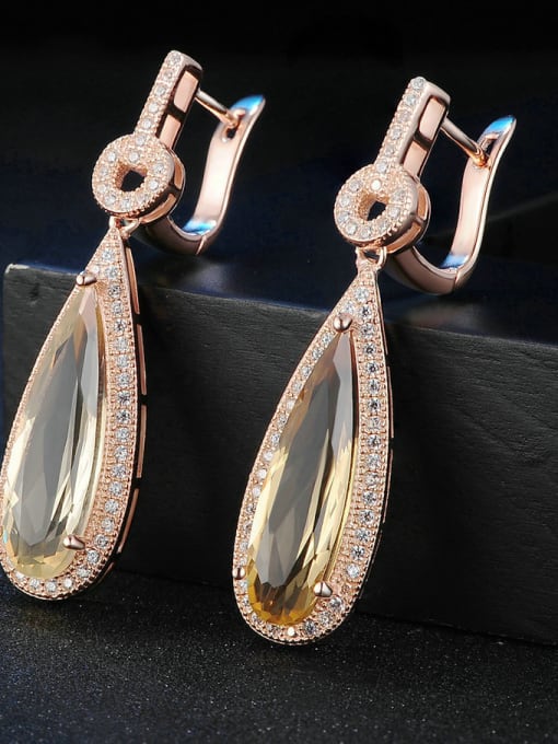ZK Yellow Crystal Water Silver Drop Earrings 2