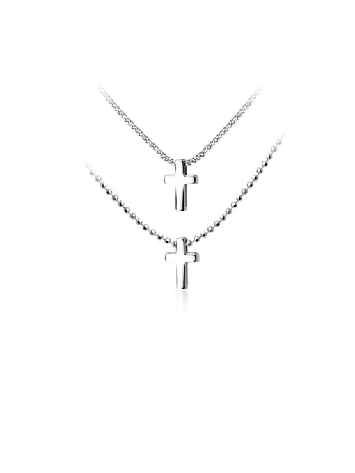 Rosh 925 Sterling Silver With Smooth  Simplistic Double Cross  Necklaces 0