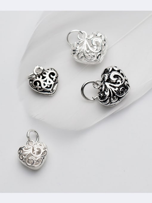 FAN 925 Sterling Silver With Antique Silver Plated Personality Heart Charms 1